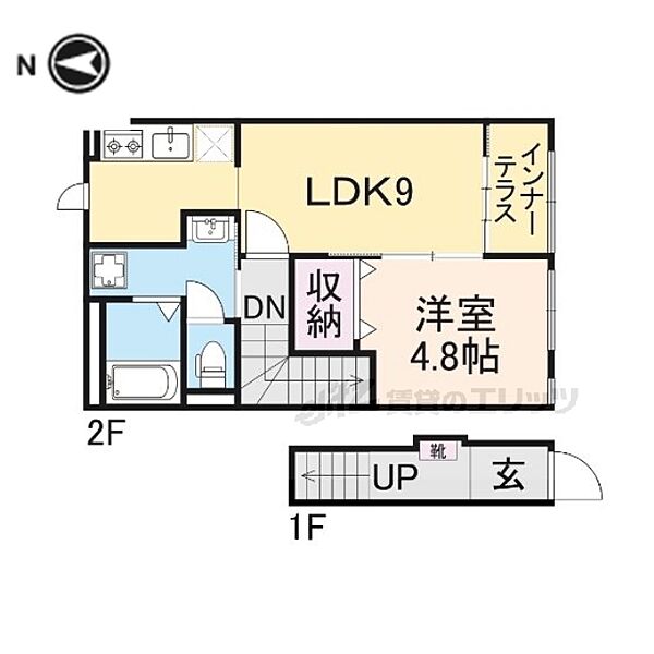 滋賀県米原市下多良２丁目(賃貸アパート1LDK・2階・41.98㎡)の写真 その2