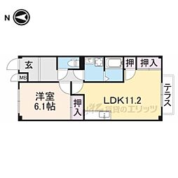 クレストコート 2階1LDKの間取り
