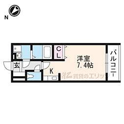 エクセル田中　Ｅ棟 2階ワンルームの間取り