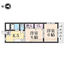 JR北陸本線 長浜駅 徒歩30分の賃貸マンション 5階2DKの間取り