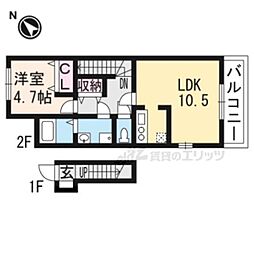 近江鉄道八日市線 八日市駅 4.5kmの賃貸アパート 2階1LDKの間取り