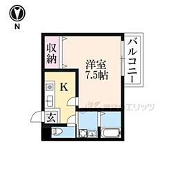 JR北陸本線 長浜駅 徒歩16分の賃貸アパート 1階1Kの間取り
