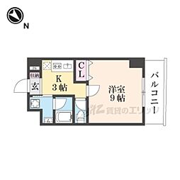 マンション彦根駅西 4階1Kの間取り