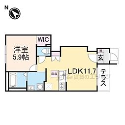 フェリシアIII 1階1LDKの間取り