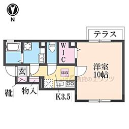 エスポワール北船 1階1Kの間取り
