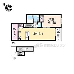 ベストウォール篠原 2階1LDKの間取り