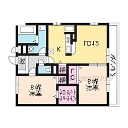 JR東海道・山陽本線 瀬田駅 徒歩15分の賃貸アパート 1階2LDKの間取り