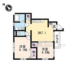 JR東海道・山陽本線 近江八幡駅 徒歩18分の賃貸アパート 1階2DKの間取り