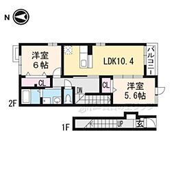 ベル　プロムナード 2階2LDKの間取り