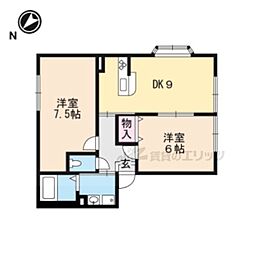 JR草津線 石部駅 徒歩20分の賃貸アパート 2階2LDKの間取り