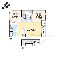 Ｌｉｒａ　Ｃｕｏｒｅ 2階2LDKの間取り