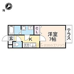 アネックスB 1Kの間取図画像