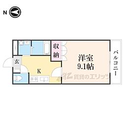 レイクサイドビュー 1Kの間取図画像