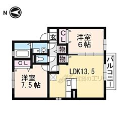 ソレイユ・ヴィラB館 2LDKの間取図画像