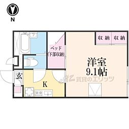レオパレスK&K 1Kの間取図画像