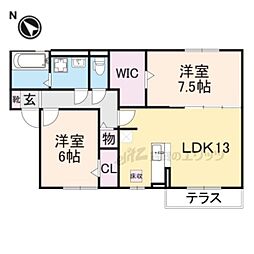 グレイスソシアキトロ 2LDKの間取図画像