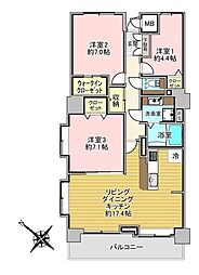 セザール旭ケ丘 3LDKの間取図画像