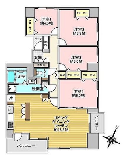 4LDK専有面積 95.20m2バルコニー面積 10.92m2