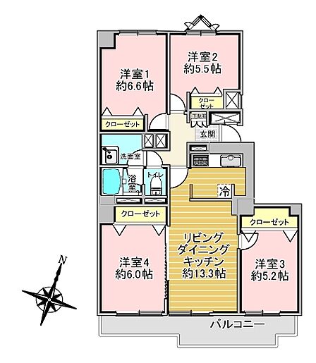【間取り】　　4LDK　　　　　専有面積　81.99m2　　　　　バルコニー面積　9.99m2