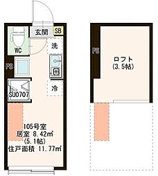 Savoir-faire 大島 1階ワンルームの間取り