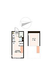 Aurora Fujimidai 203 2階ワンルームの間取り