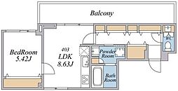 エクセルシオール恵原町 1LDKの間取図画像