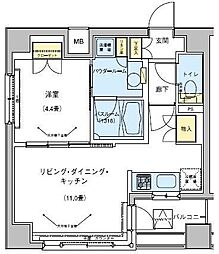 ドゥーエ五反田 1LDKの間取図画像