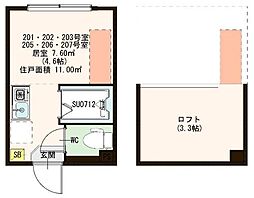 ハーモニーテラス江原町2 ワンルームの間取図画像