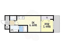 クローバー・グランデ今里 1DKの間取図画像