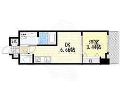 クローバー・グランデ今里 1DKの間取図画像