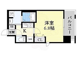レジュールアッシュ玉造 1Kの間取図画像