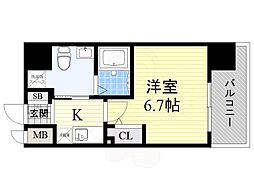 レジディア谷町 1Kの間取図画像