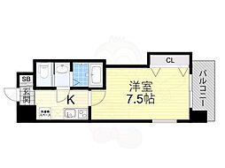 Luxe天王寺 1Kの間取図画像