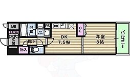 ニューシティーアパートメンツ上町台 1DKの間取図画像