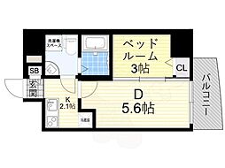 セレニテ上町台 1DKの間取図画像
