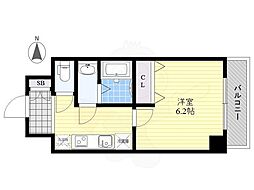 グランデュール鶴橋 1Kの間取図画像