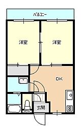 シャンテ本町 2DKの間取図画像
