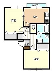 プリムエザンスC 2DKの間取図画像