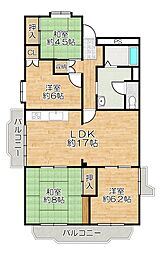 明石大窪住宅1号棟 4LDKの間取図画像