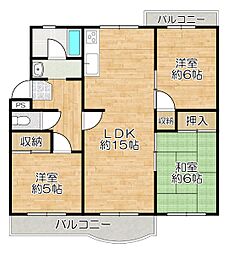 横尾1団地66号棟 3DKの間取図画像