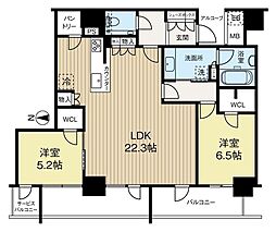 シエリアタワー大阪堀江 2LDKの間取図画像
