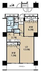 阿波座ライズタワーズフラッグ46 2LDKの間取図画像