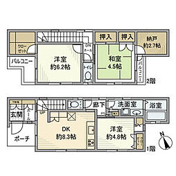 小田急小田原線 千歳船橋駅 徒歩18分の賃貸一戸建て 1階3DKの間取り