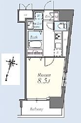 京王線 笹塚駅 徒歩3分の賃貸マンション 2階1Kの間取り