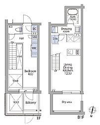 小田急小田原線 代々木上原駅 徒歩6分の賃貸マンション 1階1LDKの間取り