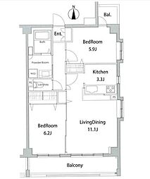 東急東横線 学芸大学駅 徒歩11分の賃貸マンション 4階2LDKの間取り