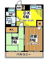 第2木村マンション 2DKの間取図画像