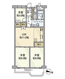フドウ三軒茶屋ハイツ 3LDKの間取図画像
