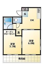 京王井の頭線 新代田駅 徒歩7分の賃貸アパート 1階2DKの間取り