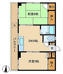 京急本線 梅屋敷駅 徒歩6分の賃貸マンション 3階2DKの間取り
